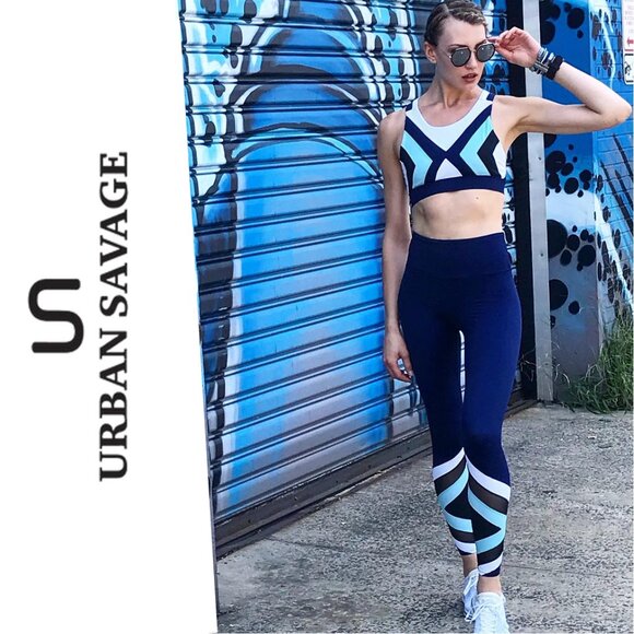 URBAN SAVAGE Color Block Diamond Legging + Bra Set / NWT - Picture 2 of 16